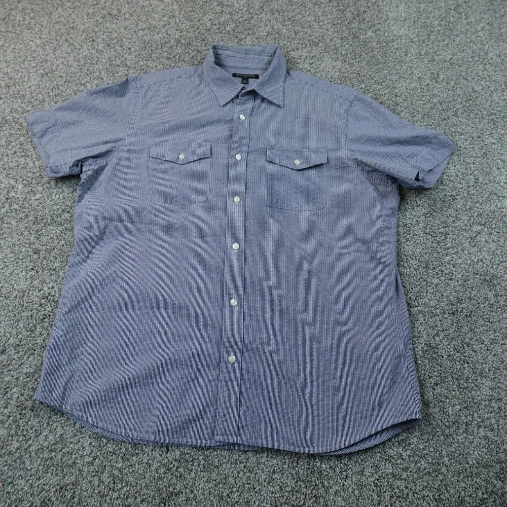 Banana Republic Shirt Mens XL Blue Micro Gingham Check Seersucker Button Up Top
